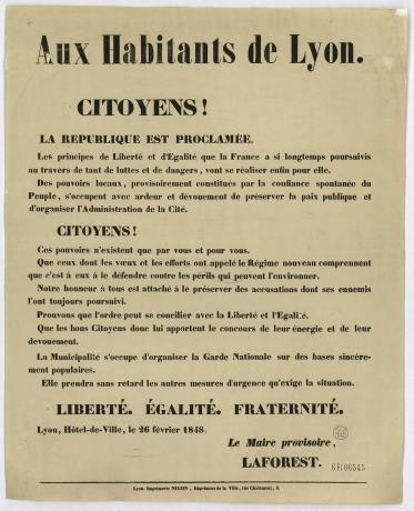 Proclamation de la République par le maire provisoire de Lyon D. Laforest, 26 février 1848 - 6Fi6545