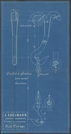 Abattoirs de la Mouche, crochet à glissière pour porcs : bleu d'architecte par Edelmann (24/03/1926, cote : 954WP/13)