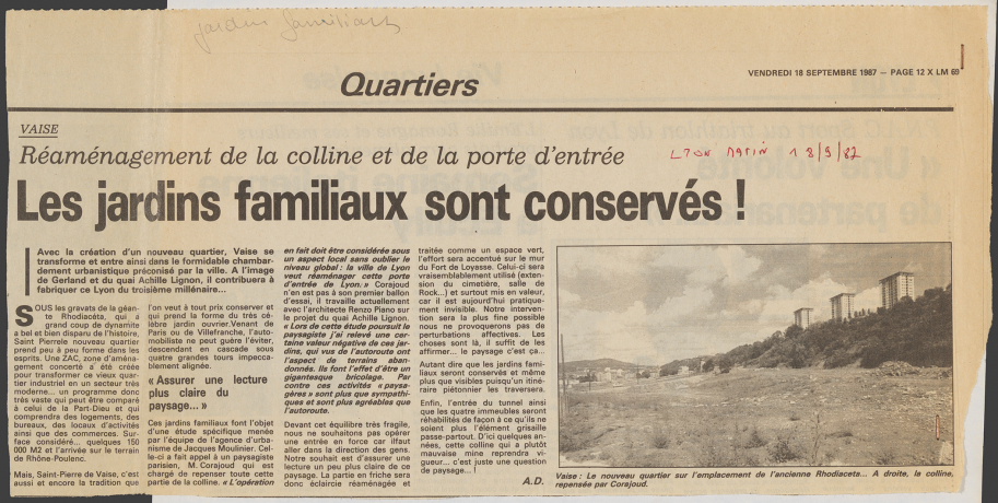 Article de presse du 18 septembre 1987 sur la conservation des jardins du 9e arrondissement - 1931wp22