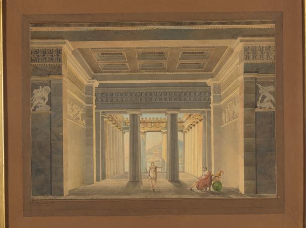 Palais grec, projet de rideau de scène pour le grand théâtre de Lyon : aquarelle par Antoine-Marie Chenavard (1828, coll. Académie SBLA de Lyon)