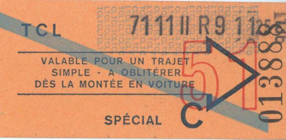 Ticket des TCL valable pour un trajet simple : recto : (sans date, cote : 75II non coté)