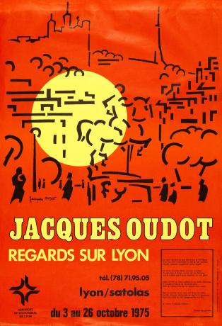 « Regards sur Lyon » : affiche couleur de l'exposition à aéroport Lyon-Satolas par Jacques Oudot (1975, cote 1FI/1321/P, repro. commerciale interdite)