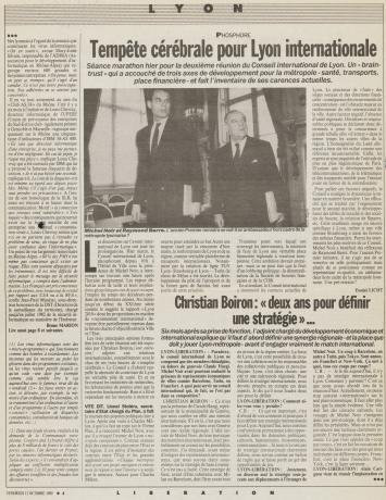 « Tempête cérébrale pour Lyon internationale », dans Libération, le 13 octobre 1989, p. 3 (cote 2185WP/12)
