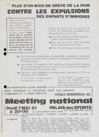 Meeting national contre les expulsions des enfants immigrés, meeting national : affiche NB (1981, cote 97II/63)