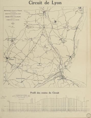 Grand Prix de l'Europe : carte du circuit, Lyon (1924, cote 3S/453)