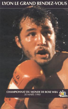 Lyon le grand rendez-vous, championnat du monde de boxe WBA : affiche couleur (1990, cote 2FI/3874, repro. commerciale interdite)