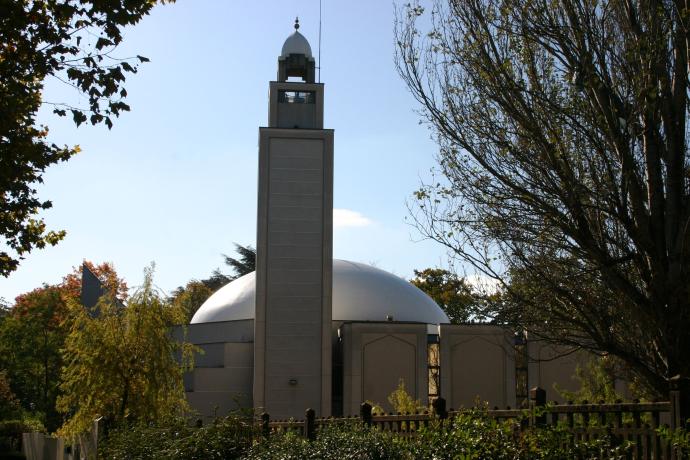 Grande Mosquée de Lyon, vue du bd Pinel : photo. couleur J.-P. Tabey (2010, cote 80PH/29/198, repro. commerciale interdite)