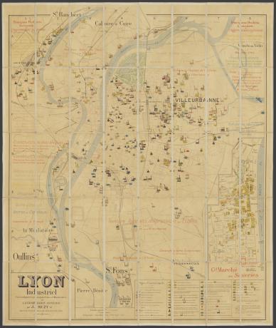 Carte indiquant les principales usines et manufactures de l'agglomération lyonnaise (v. 1909-1914, cote 1S/282, repro. commerciale interdite)