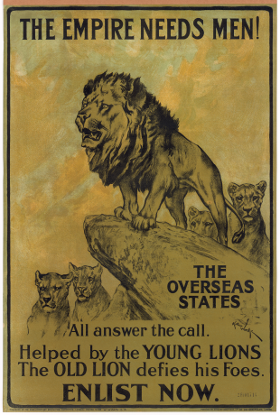 Affiche britannique publiée par le Parliamentary Recruiting Committee, 1915 "The empire needs men ! All answer the call" - 2fi/1714