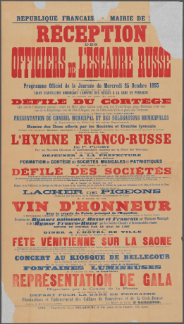 Programme officiel de réception des officiers de l'escadre russe, octobre 1893 - 7FI/553