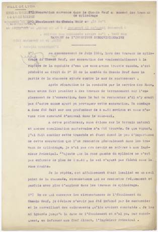 Rapport de l’ingénieur subdivisionnaire relatif aux éboulements, 24 novembre 1930. 937 WP 1 