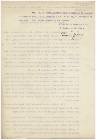 Rapport de l’ingénieur subdivisionnaire relatif aux éboulements, 24 novembre 1930. 937 WP 1 