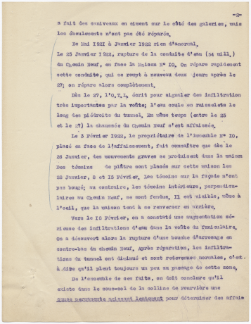 Copie du rapport sur les affaissements du Chemin-Neuf, 27 mars 1922 937 WP 1 