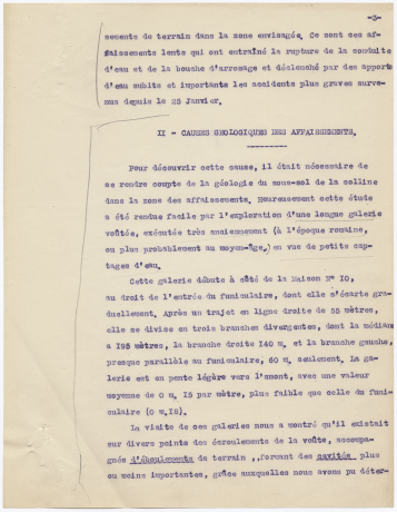 Copie du rapport sur les affaissements du Chemin-Neuf, 27 mars 1922 937 WP 1 