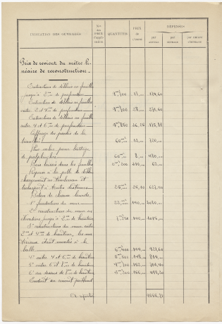 Devis estimatif pour la reconstruction du mur de soutènement, sans date. 937 WP 1