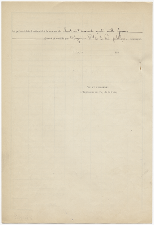 Devis estimatif pour la reconstruction du mur de soutènement, sans date. 937 WP 1