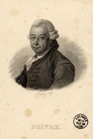 Portrait de Pierre Poivre : lithographie NB d'E. Conquy (sans date, cote 16FI/18)