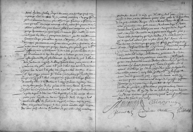 Vœu des échevins : délibération consulaire du 12/03/1643 (cote : BB/197, folios 43v-44r)